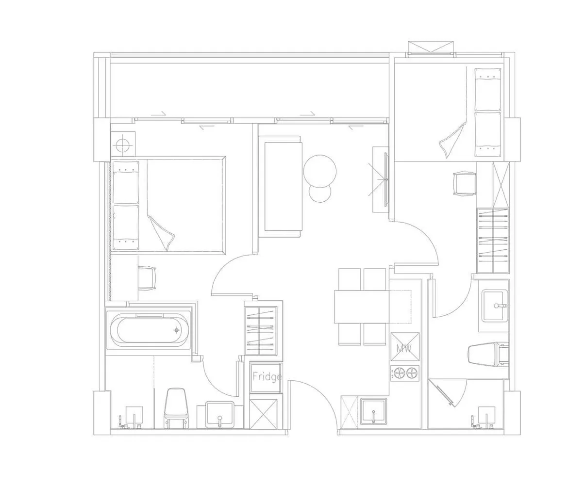 Планировка 2BR 52 м² — Fantasea Condo Rawai